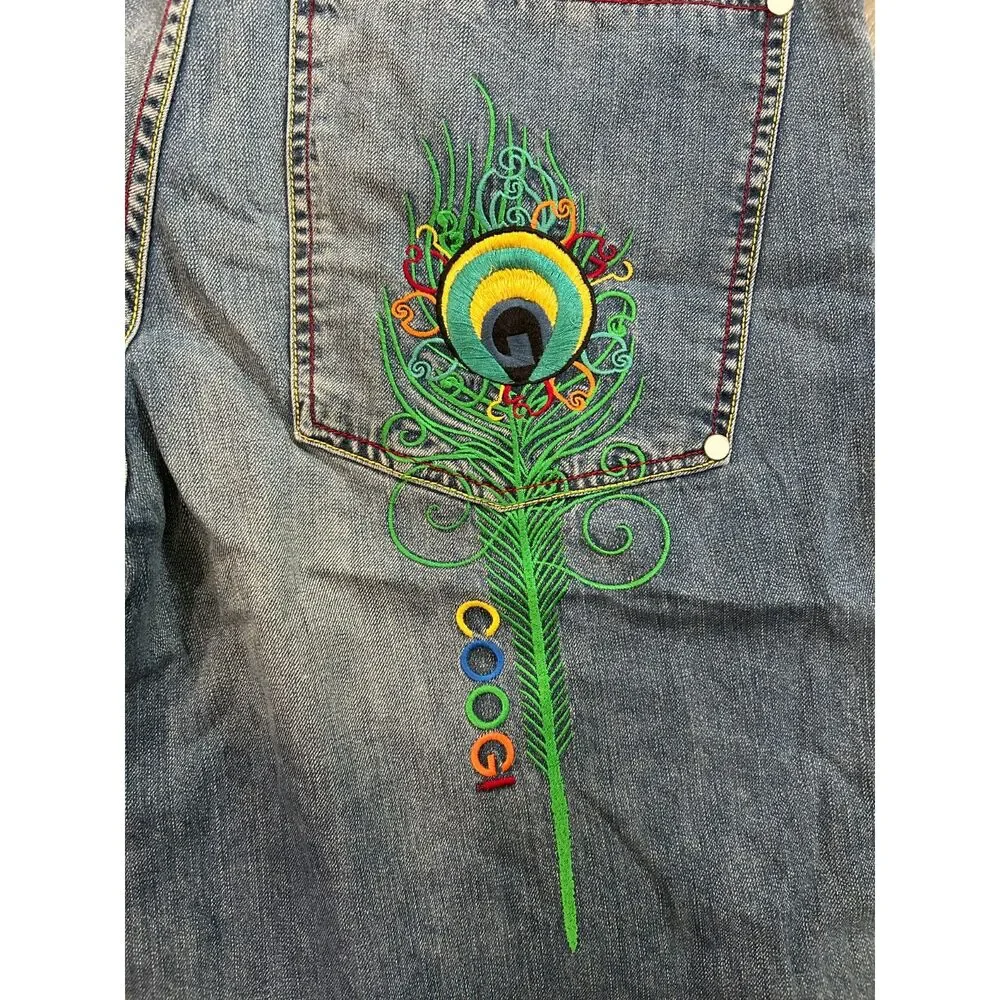 Coogi‎ Jorts Mens Size 38 Peacock Feather Jean Denim Baggy Skater Vintage Y2k